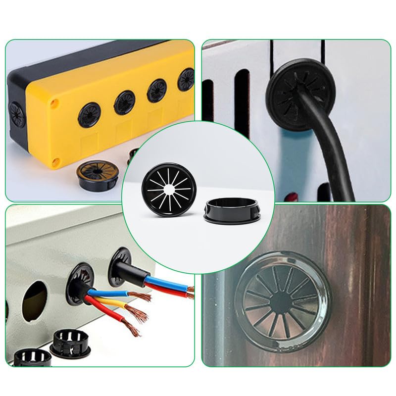 15PCS Cable Grommets, 1-3/8"(35mm) Desk Hole Cover Petal Shaped Buckle Type Nylon Snap Bushing Grommet, Wire Hole Cover Insert for Cables and Cords Management and Protection of Cabinet, Black