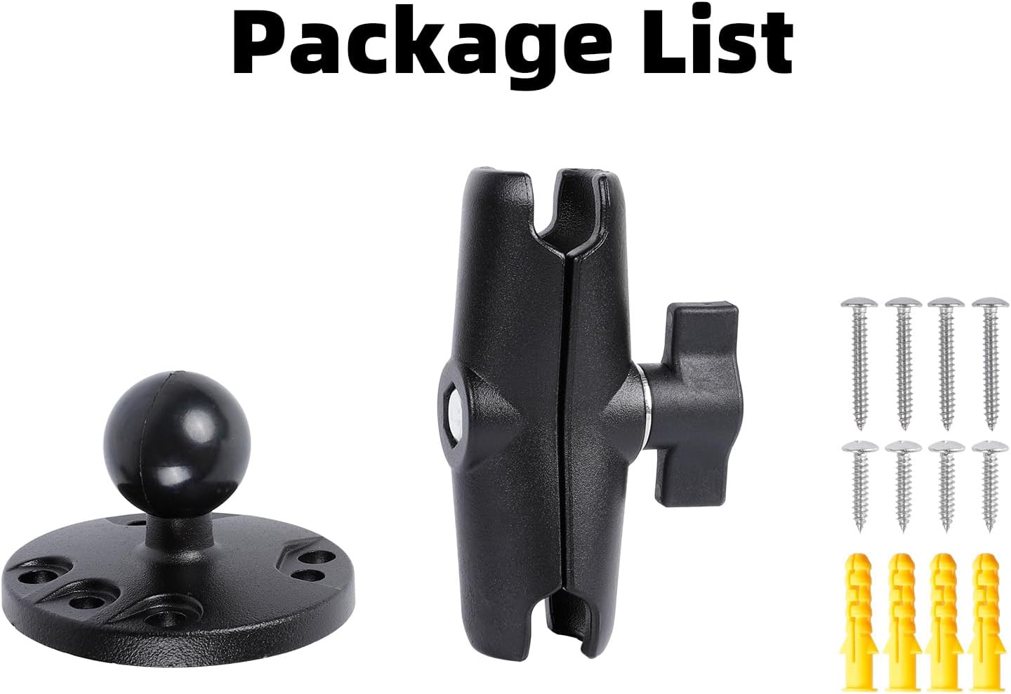 1" Ball Double Socket Arm with AMPS Hole Round Plate Base, Aluminum Alloy Arm&Drill Base, Compatible with RAM Mounts 1 Inch Ball Components, for Bike Car Motorcycle Phone Mount (4.53" Length)