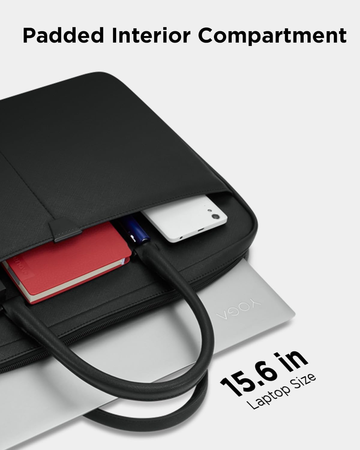 Lenovo 15.6-inch Laptop Bag (T200) - Water Resistant Leather Messenger Bag with Padded Device Compartment – Multi Compartment Professional Handbag with Shoulder Strap for Travel & Business