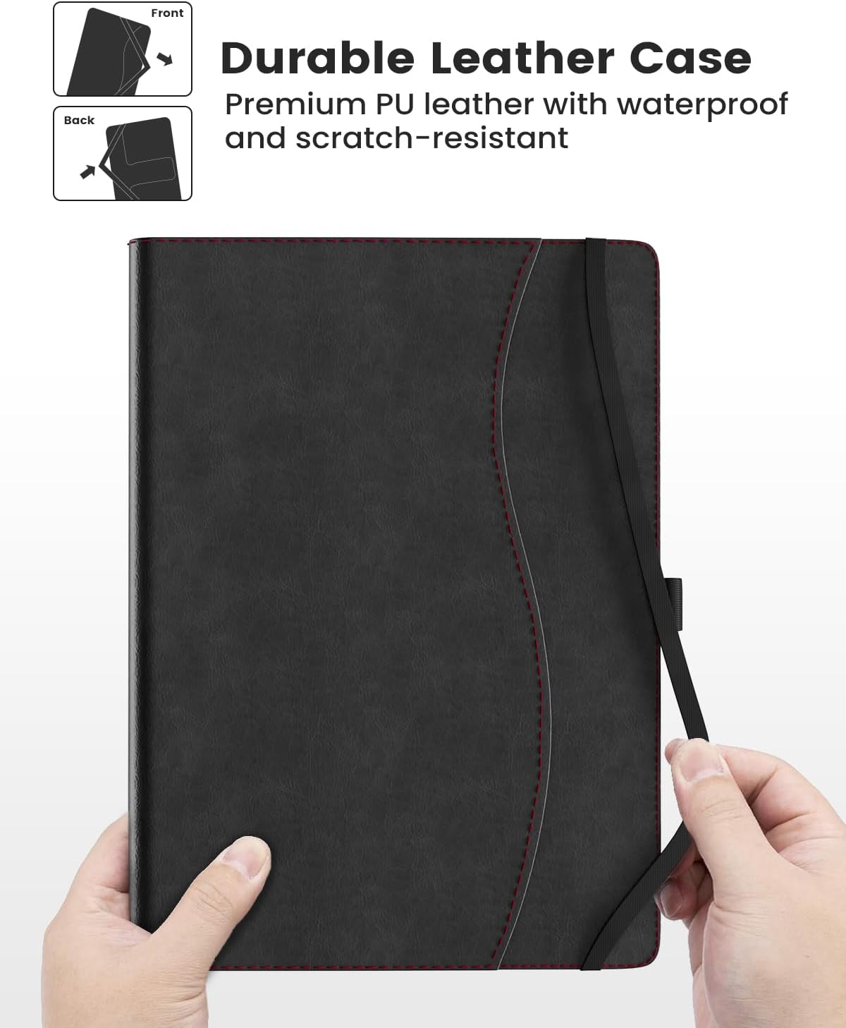 Leather Keyboard Case for 9",9.7",10.1",10.2",10.5",10.9",11" Tablets,7 Colors Backlit,Bluetooth Wireless Keyboard with Pocket Leather Folio Cover(Black)