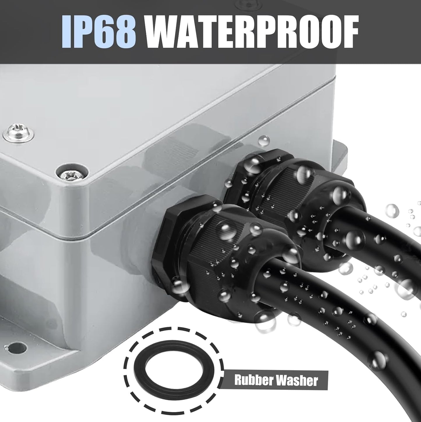 12 Pcs Nylon Cable Glands, Black Strain Relief Cable Cord Connector IP68 Waterproof Junction Box Wire Protectors Adjustable (6 Pcs 3/4" NPT + 6 Pcs 1/2" NPT)