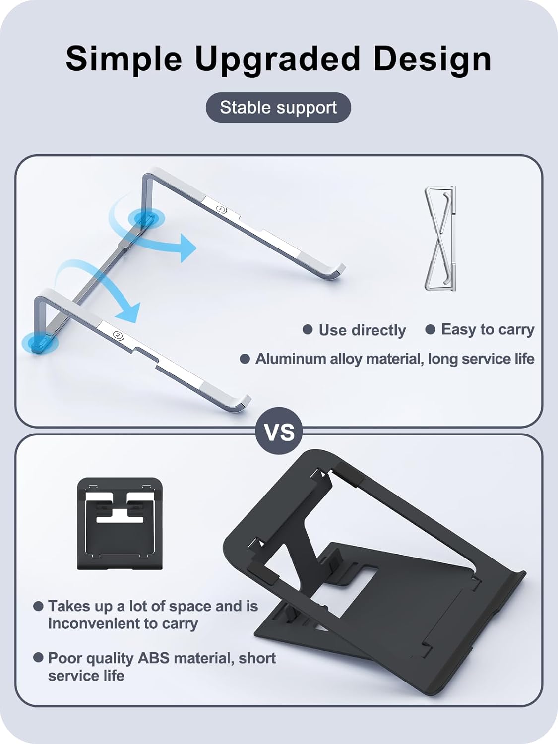 Laptop Stand for Desk, Aluminum Computer Stand for Laptop, Foldable Laptop Riser, Portable Laptop Stand, Compatible for MacBook Pro/Air, Dell, HP, Lenovo, 11'' -15.6'' (Silver)