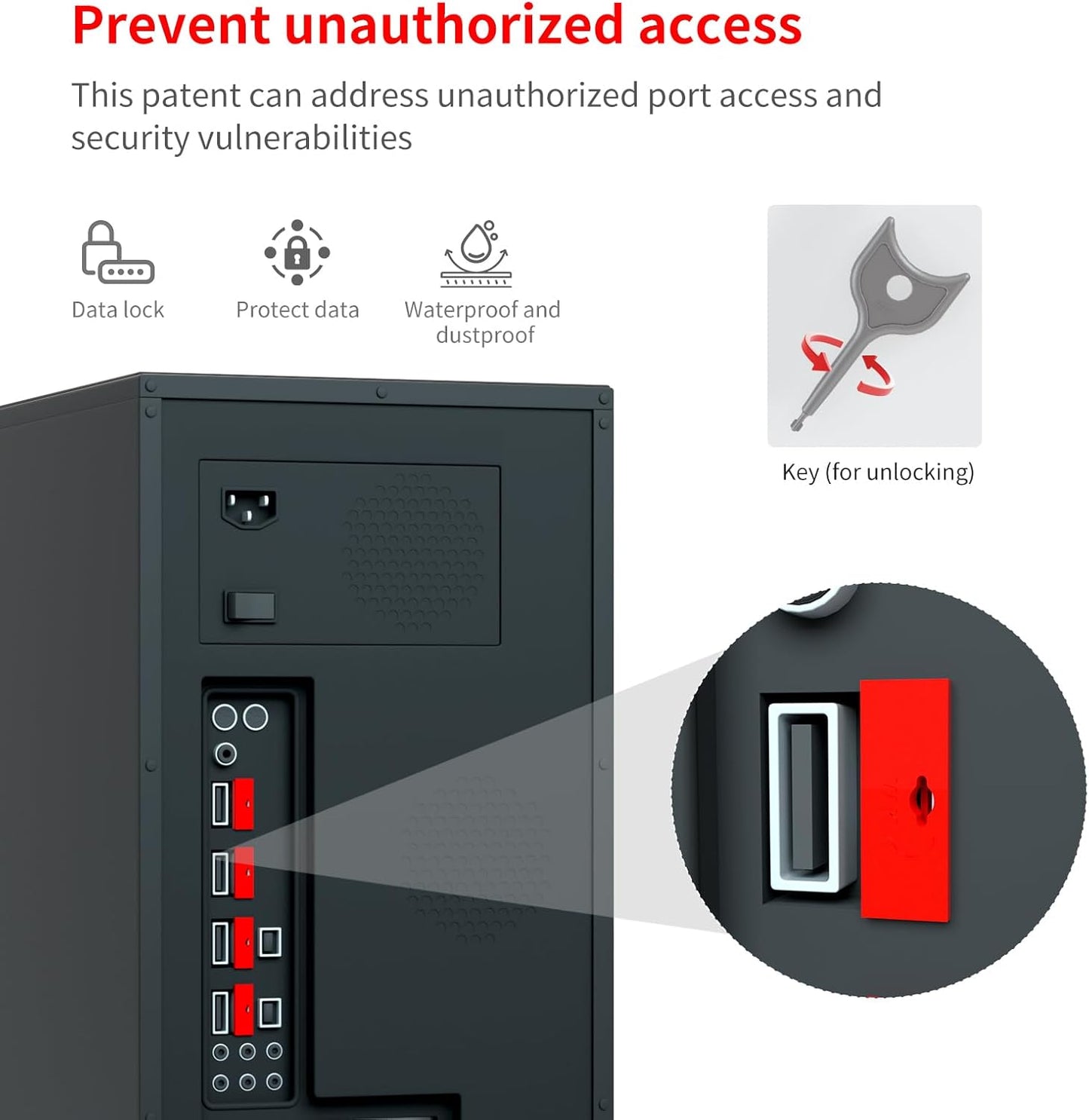 12PCS USB Metal Port Lock Blocker with 1 Key - Secure USB-A Port Protector for PC/Laptop, Anti-Theft Data Security Lock, Dust & Moisture Proof Cover, Removable Type-A Connector Red