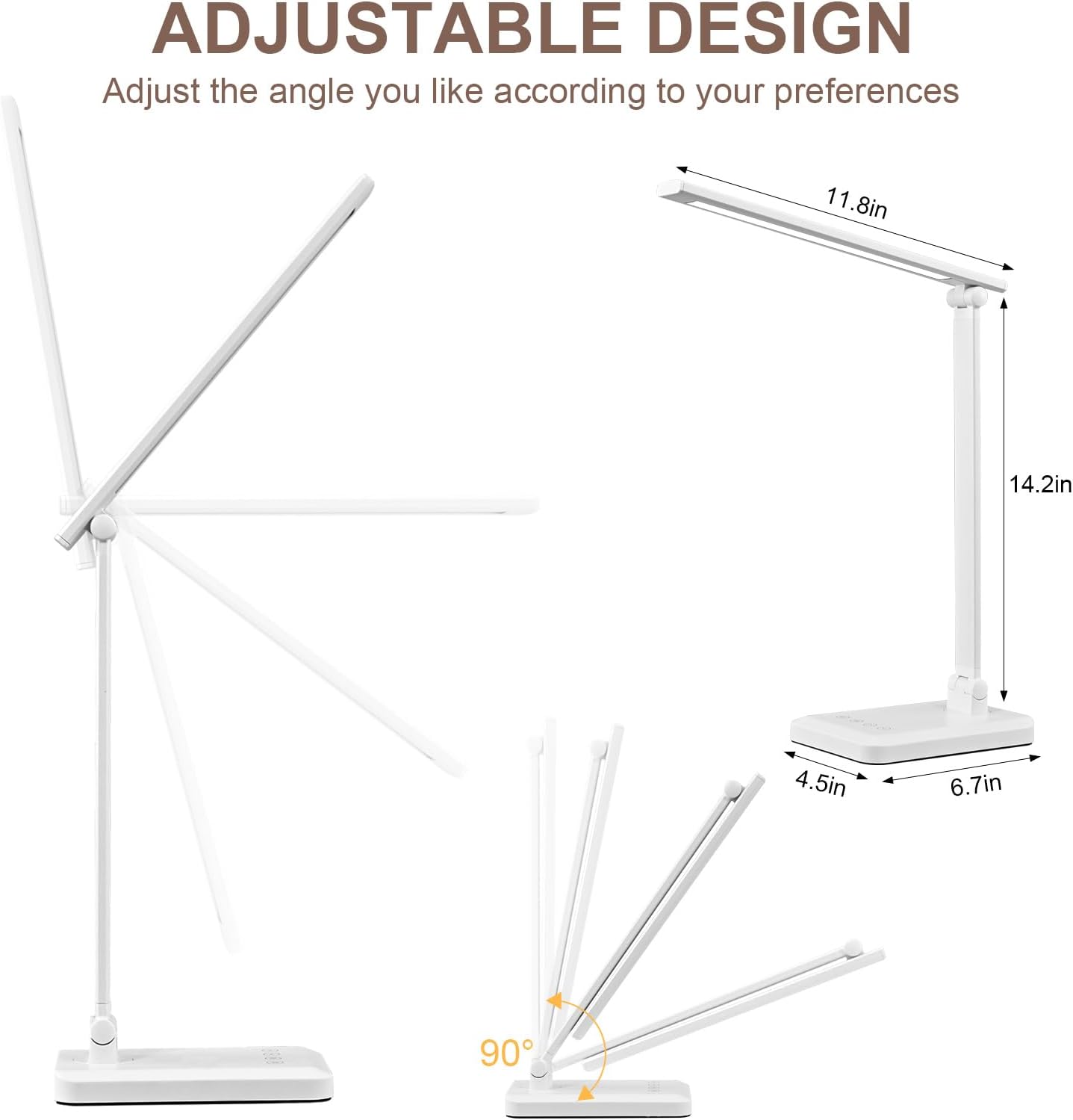 LED Desk Lamp with USB Charging Port Whole White for Home Office Essentials Table Lamp with Eye-Caring 4 Color Temperature Touch Control Stepless Dimming Desk Light for College Dorm