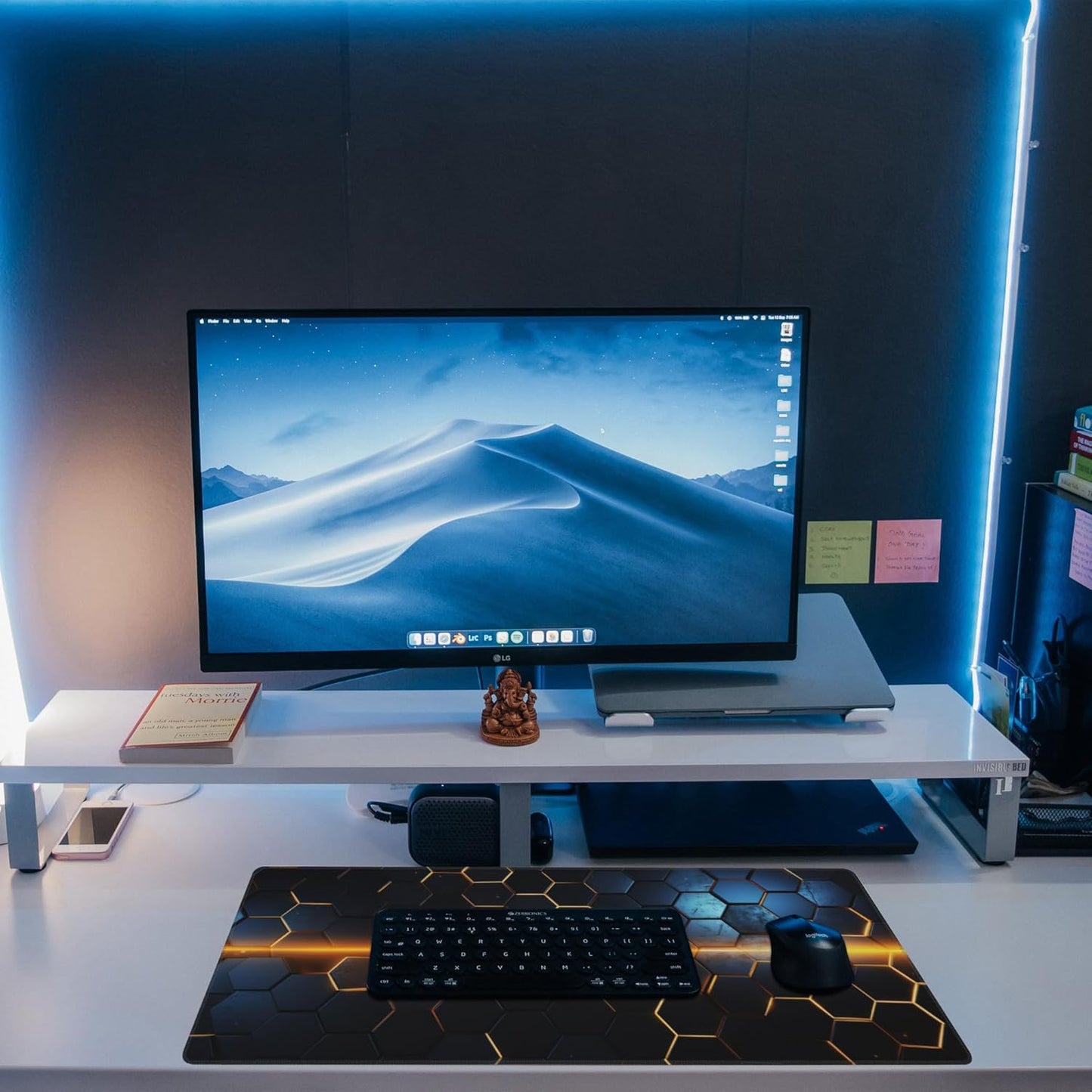 Large Gaming Mouse Pad for Desk,Golden Lines Honeycomb Technology Desk Mat,Honeycomb Technology Desk Pad,Extended Computer Keyboard Mouse Pad with Non-Slip Base and Stitched Edge,31.5"x11.8"