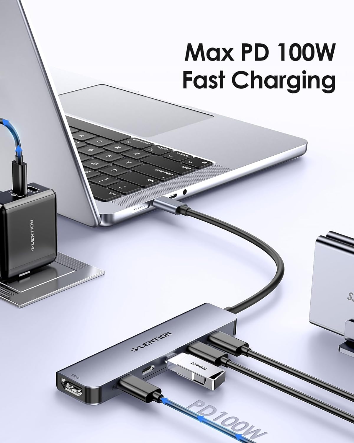 LENTION 6-in-1 USB C Hub Dock with 4K @60HZ HDMI Display, 4 USB-C Ports (USB 3.2 Gen 2, 10 Gbps), PD 100W Charging and for iPhone15 Series, New MacBook Pro, Mac Air, More (CE33, Space Gray)