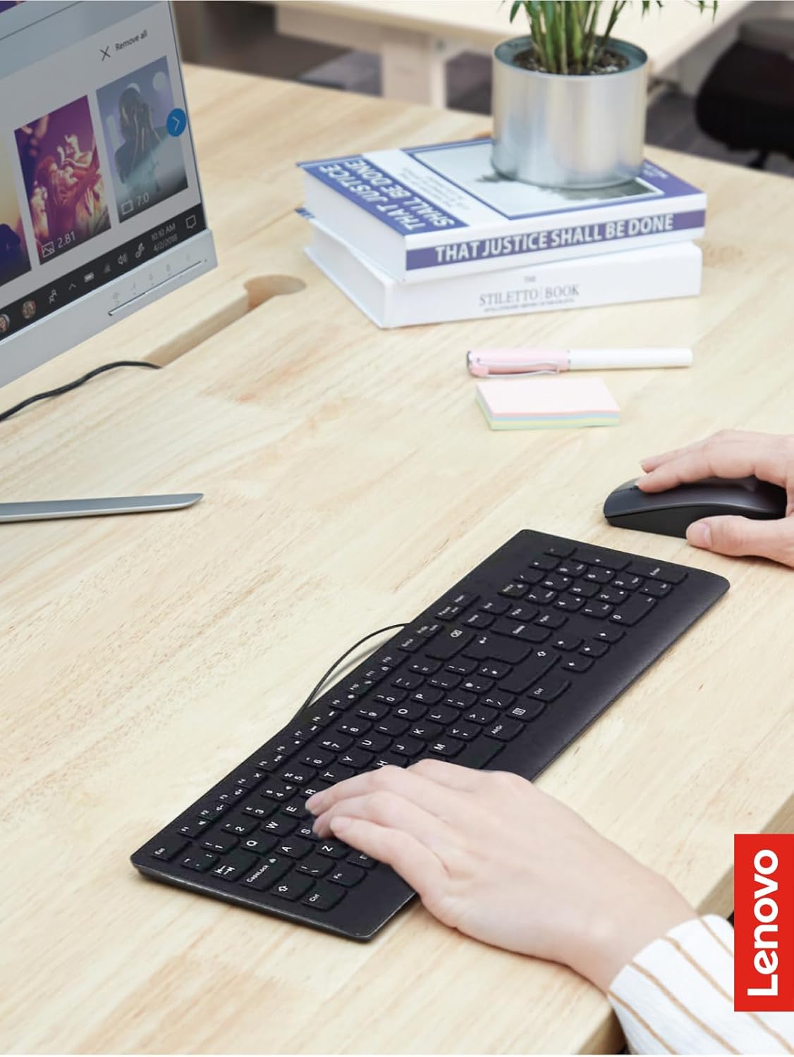 Lenovo 300 USB Keyboard, Wired, Adjustable Tilt, Ergonomic, Windows 7/8/10, GX30M39655, Black