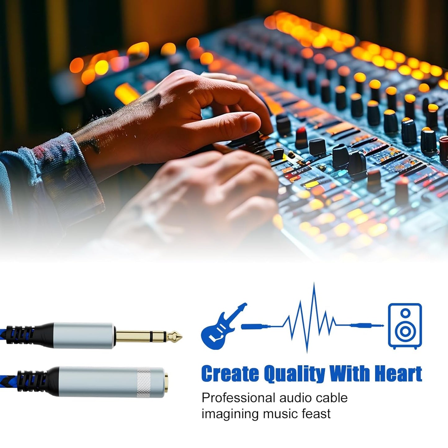 LDKCOK 1/4 inch TRS Extension Cable 3ft, 1/4" Male to Female Stereo Headphone Guitar Cable