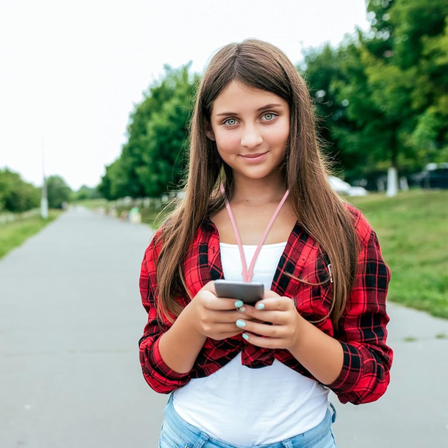 2 Pack Phone Lanyard,2×Phone Neck Strap,4×Tether Tabs,Universal Cell Phone Multifuctional Patch Polyester Lanyards,Cell Phone Lanyards for Women and Men(pink+green)