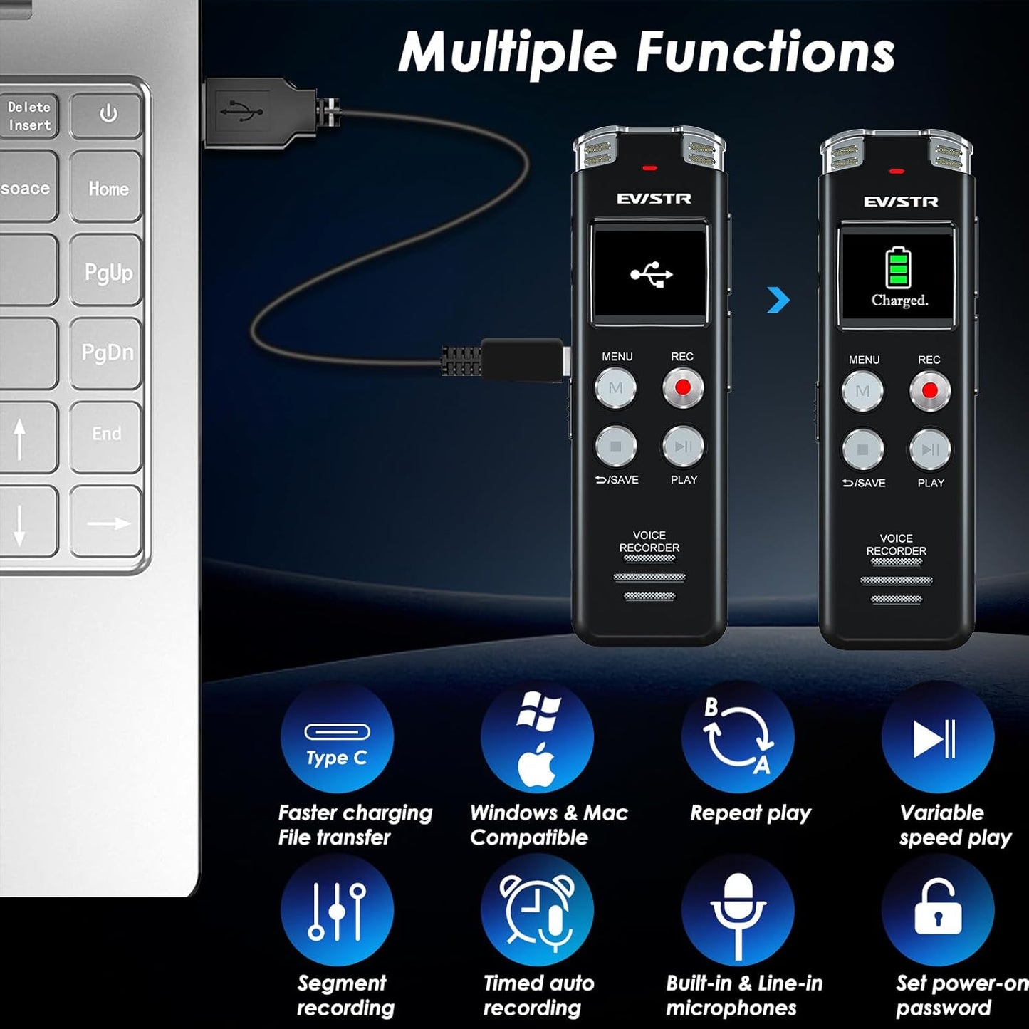 128GB Digital Voice Recorder Voice Activated Recorder with Playback - Upgraded Tape Recorder for Lectures, Meetings, Interviews, Audio Recorder USB Charge, MP3