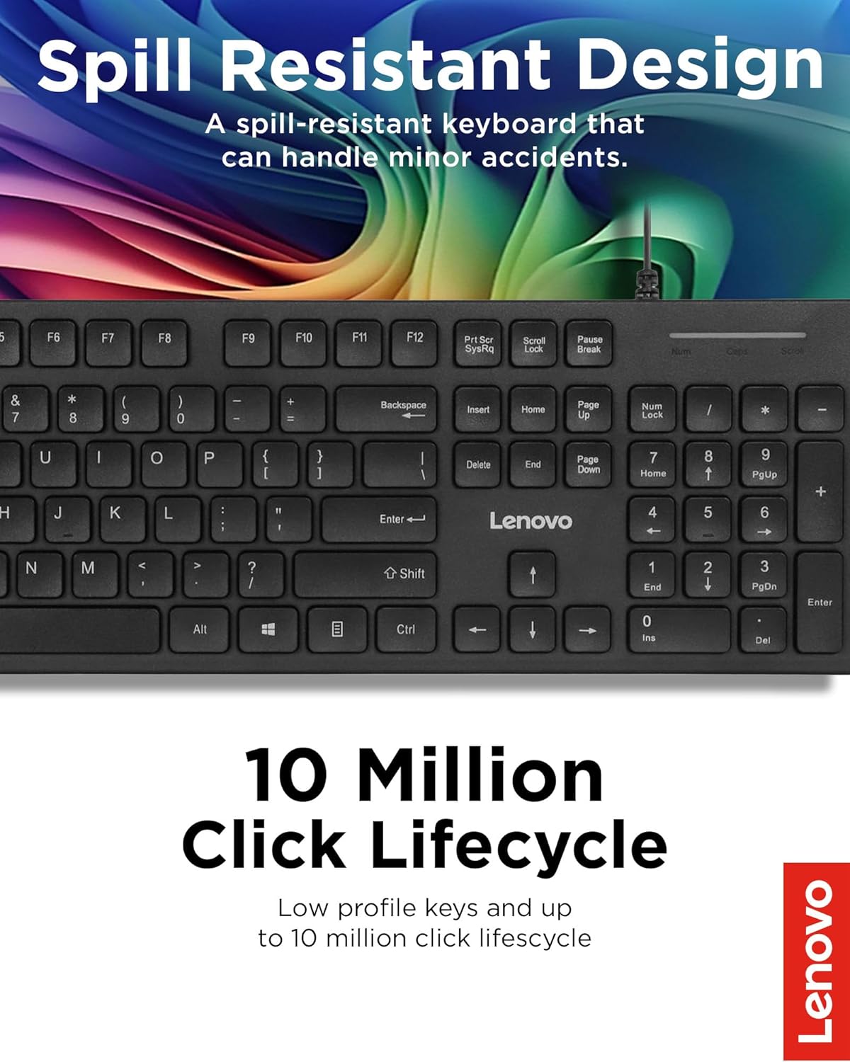 Lenovo 305 USB-C Wired Keyboard & Mouse Combo, Black, Spill-Resistant, Narrow Border, Adjustable Tilt, Full-Size Keyboard & Mouse, Compatible with Laptop, PC, Tablet, USB-C Connectivity Gaming Office