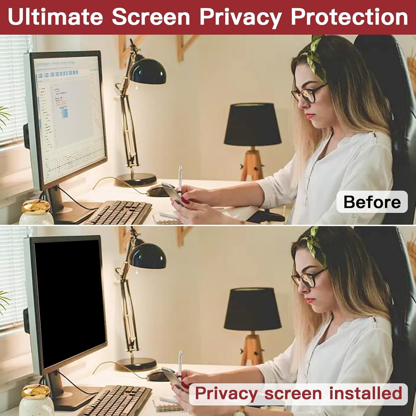 2 Pack 24 Inch Privacy Screen for Computer Monitor 16:9 Aspect Ratio, Eye Protection Anti Glare Computer Screen Cover, Removable Anti-Scratch Computer Screen Privacy Shield for 24'' Widescreen Monitor