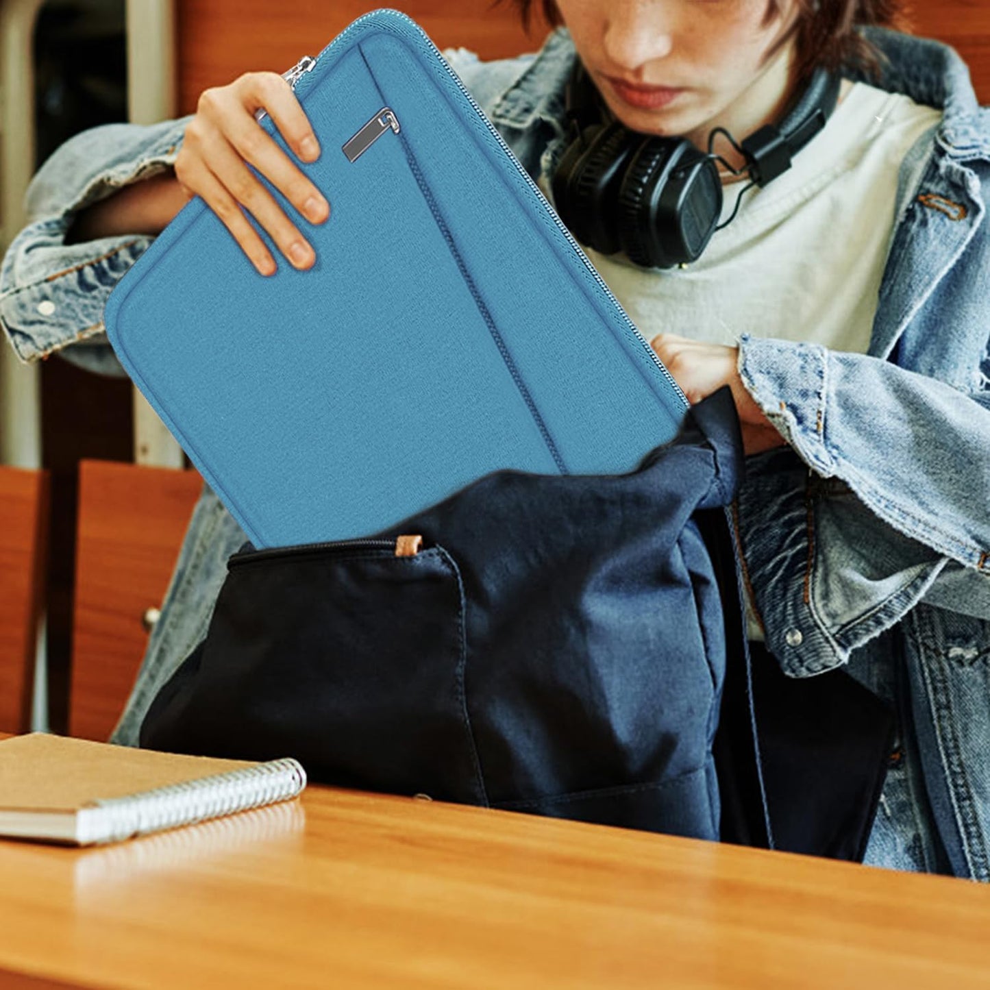 15.6 inch Laptop Sleeve, Slim Computer Carrying Bag Protective Cover Briefcase with Front Pocket, Durable Laptop Case for 15-16 Inch HP, Dell, Lenovo, Asus- Sky Blue