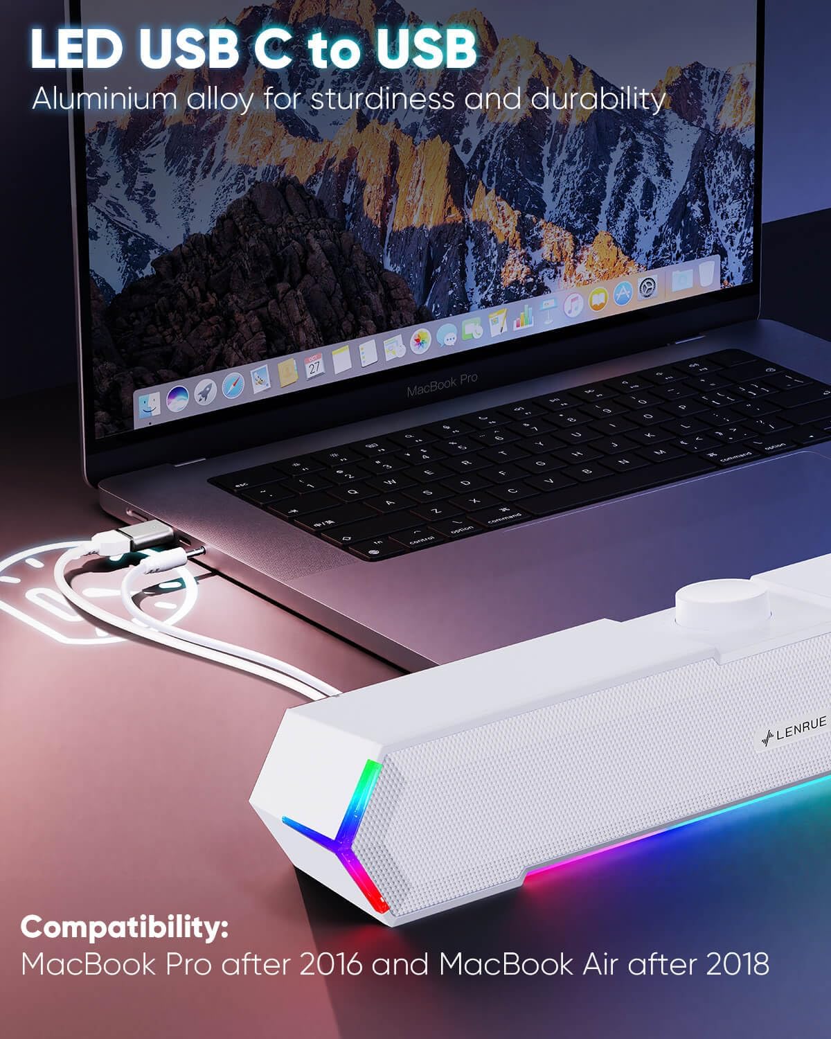 LENRUE G11 Computer Speakers for Desktop, Touch Lights PC Speakers with Surge Clear Sound, USB C/USB Powered for Computer Desktop PC Laptop Monitor (White)