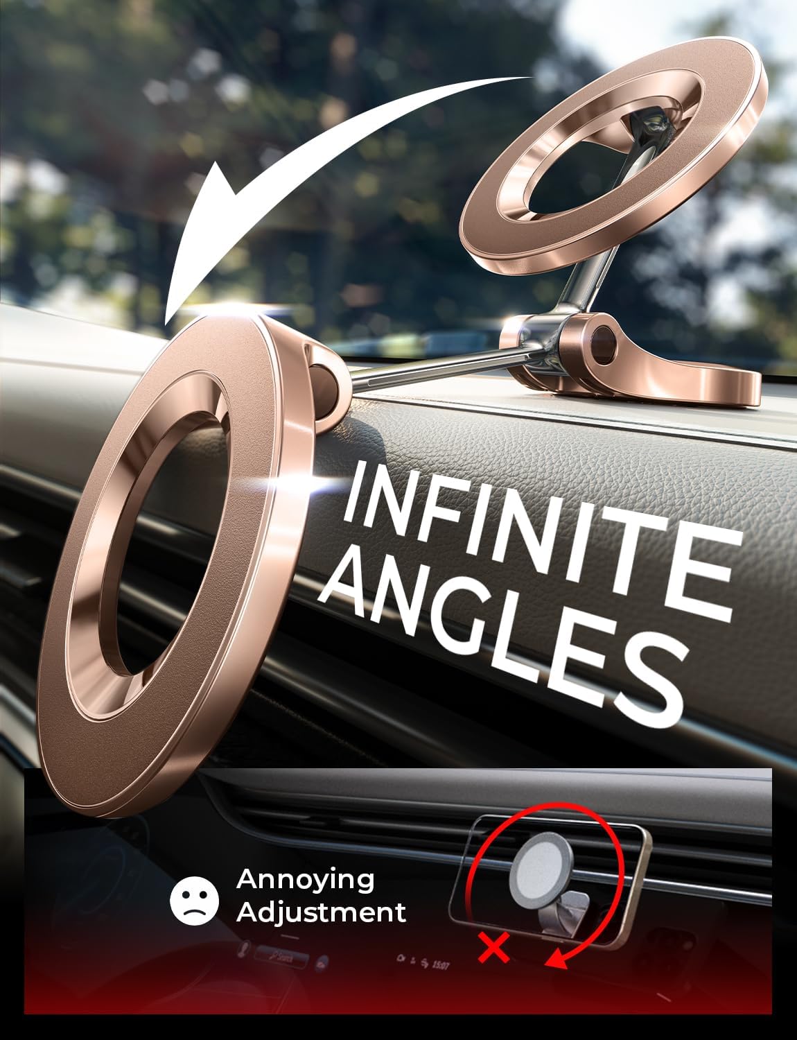 LISEN for Magsafe Car Mount, Ultra Magnetic Dashboard Phone Holder, Car Accessories for iPhone 16 Pro Max,Gifts for Men Women Him Her, Fit for iPhone16 Pro/Pro Max 15 14 13 12, Rose Gold