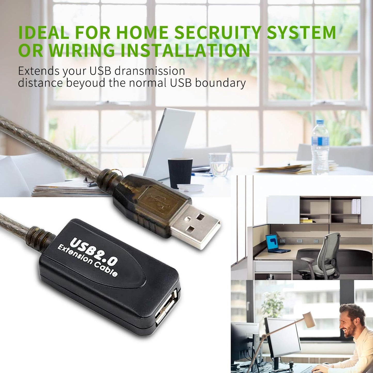 LDKCOK USB 2.0 Type A Male to A Female Active Repeater Extension Cable 100ft, High Speed 480 Mbps