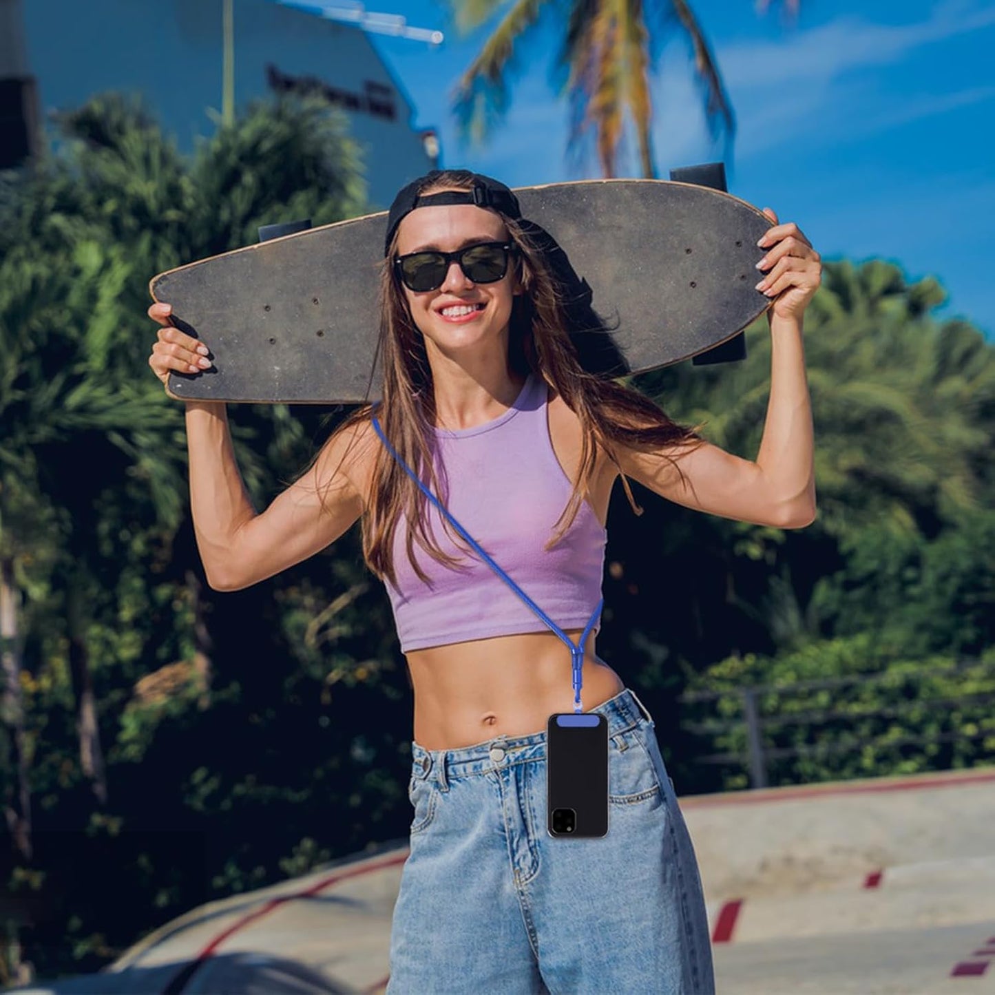 2 Pack Phone Lanyard,2×Phone crossbody strap,4×Tether Tabs,Universal Cell Phone Multifuctional Patch Polyester Lanyards,Cell Phone Lanyards for Women and Men(blue+yellow)