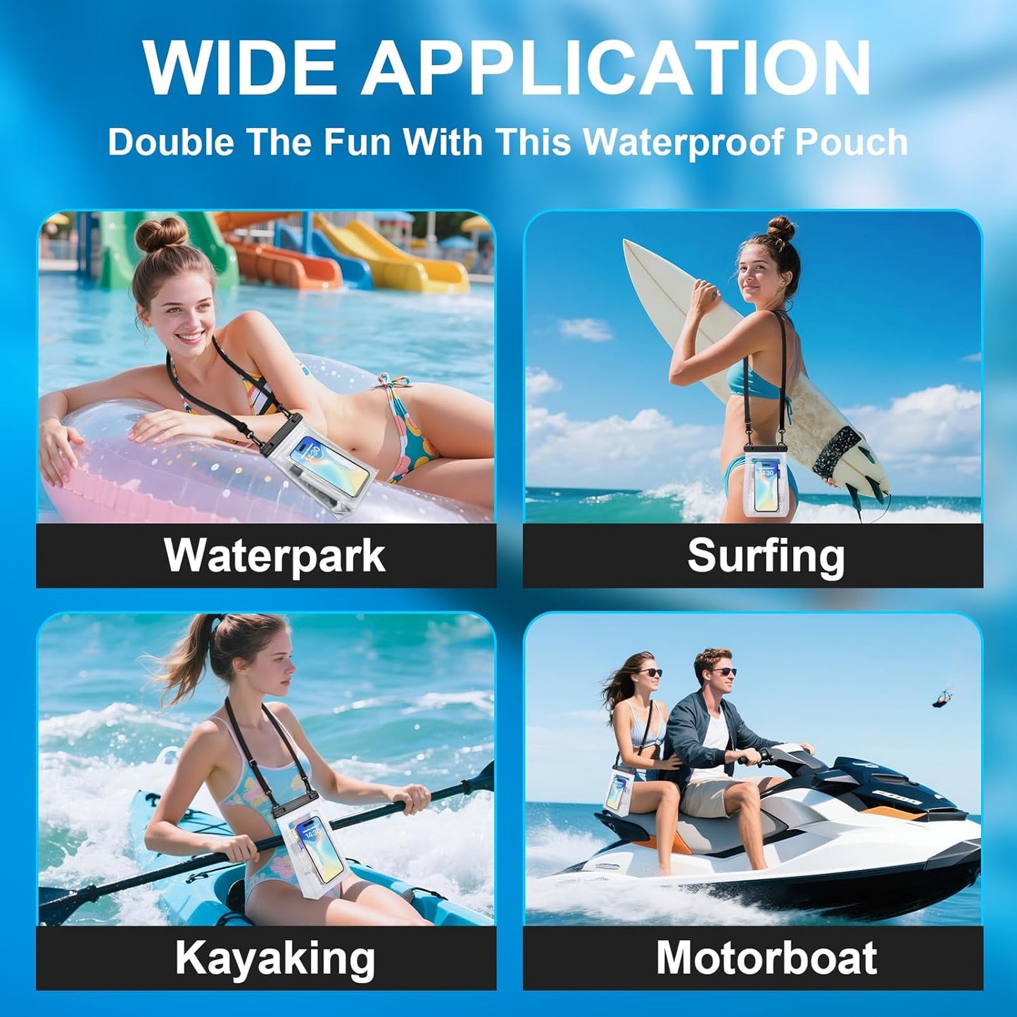 2 Pack Large Waterproof Phone Pouch Floating, Waterproof Phone Case for iPhone 16 15 14 13 Pro Max Galaxy S25 S24 All Devices, IPX8 Double Sealing, Water Proof Bag for Beach Water Park