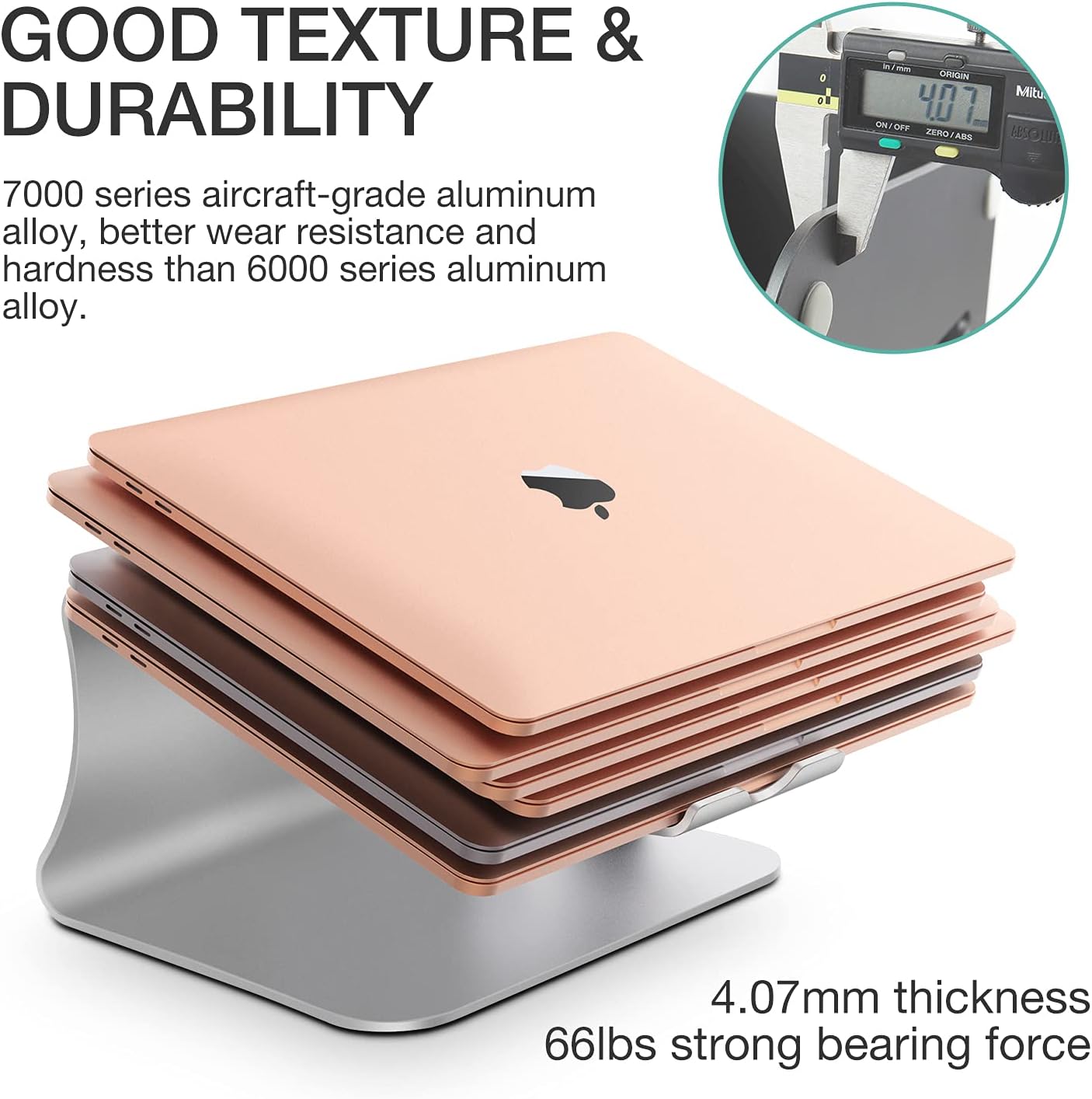 Laptop Stand, Aluminum Notebook Holder Riser Heat-Vent for MacBook Air/Pro, Dell, HP, Lenovo, Microsoft Surface, Samsung 11-16 inches Notebook (Space Silver)