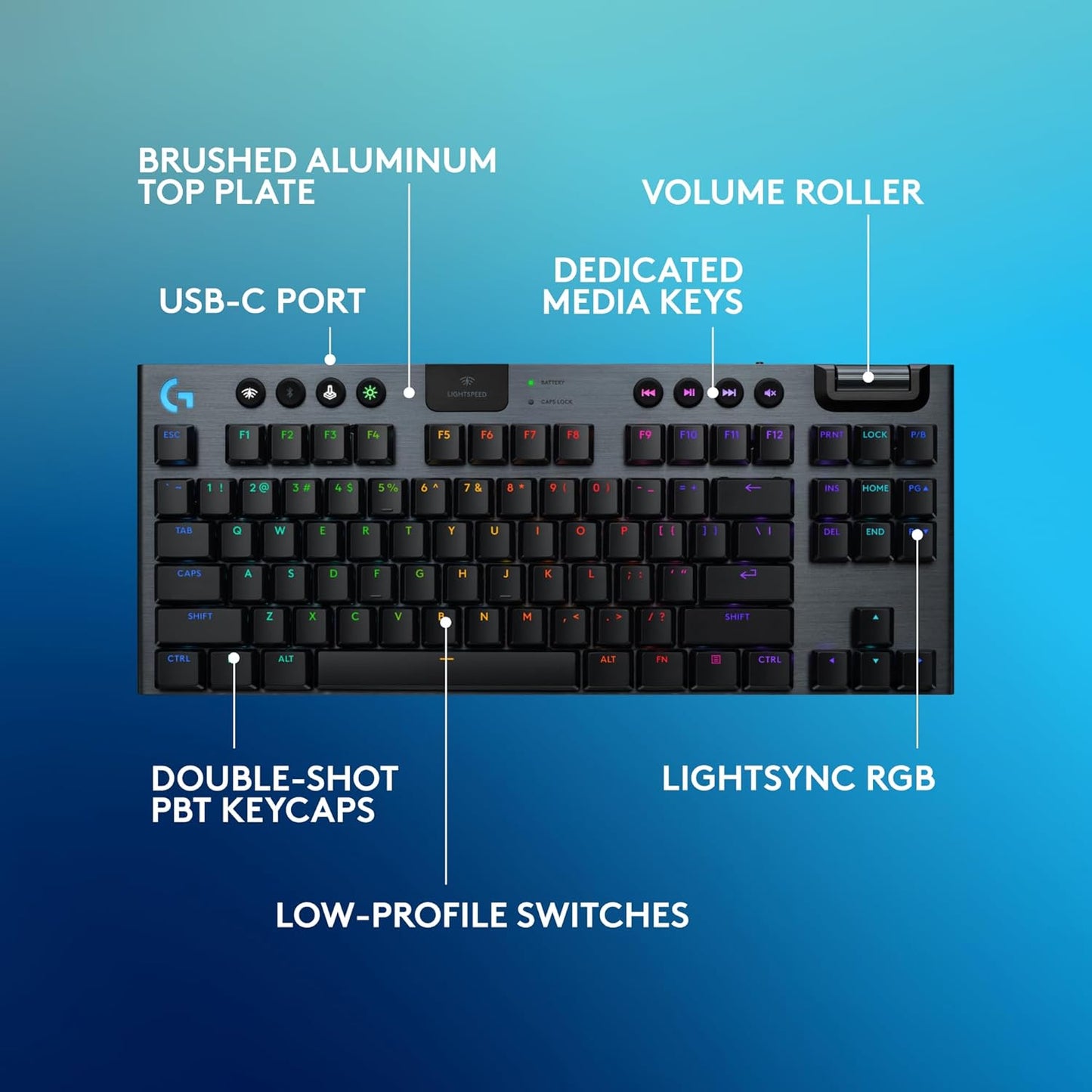 Logitech G915 X Lightspeed TKL Wireless Mechanical Gaming Keyboard, Double-Shot PBT Keycaps, Fully Programmable Keys, RGB Backlit Mac/PC Gaming Keyboards, Aluminum Finish, GL Linear Switches, Black