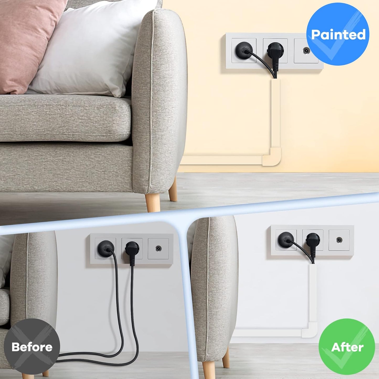 126in Cord Hider Kit, ZhiYo Wire Hiders for TV on Wall, Paintable Cable Management Kit, Wire Cover for Wall Mount TV, White Cable Raceway, Cord Cover Wall Wire Management Kit, 8xL15.7in W1.18inH0.67in