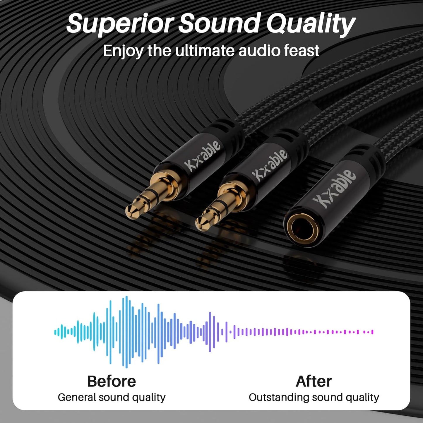 1/8 Inch TRS Stereo Y Splitter Cable 1.5FT, 3.5mm Female to 2-Male Y-Splitter Stereo Audio Cable, for Cell Phone PC Laptop, Speaker, Headphones, Suitable for Switching or Two Sets of Speakers