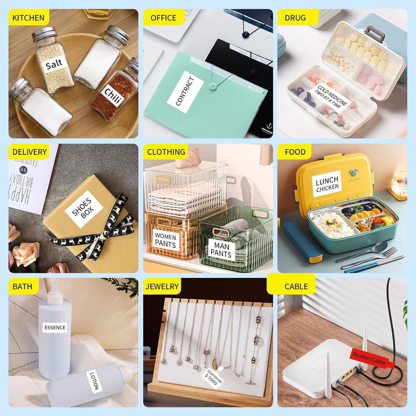 100 Pcs Cable Labels - Waterproof Wire Cord Label, Tear Resistant Wire Labels, Self Adhesive Cord Organizing Label, for Cable Management, Compatible with PUQU AQ20 Label Makers(Yellow) 38x60mm