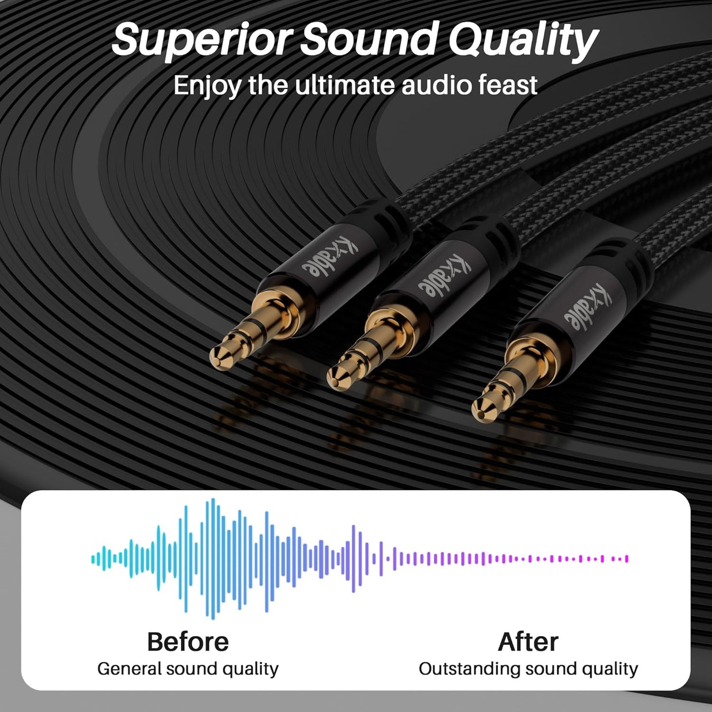 1/8 Inch TRS Stereo Y Splitter Cable 10FT, 3.5mm Male to 2-Male Y-Splitter Stereo Audio Cable, for Cell Phone PC Laptop, Speaker, Headphones, Suitable for Switching or Two Sets of Speakers
