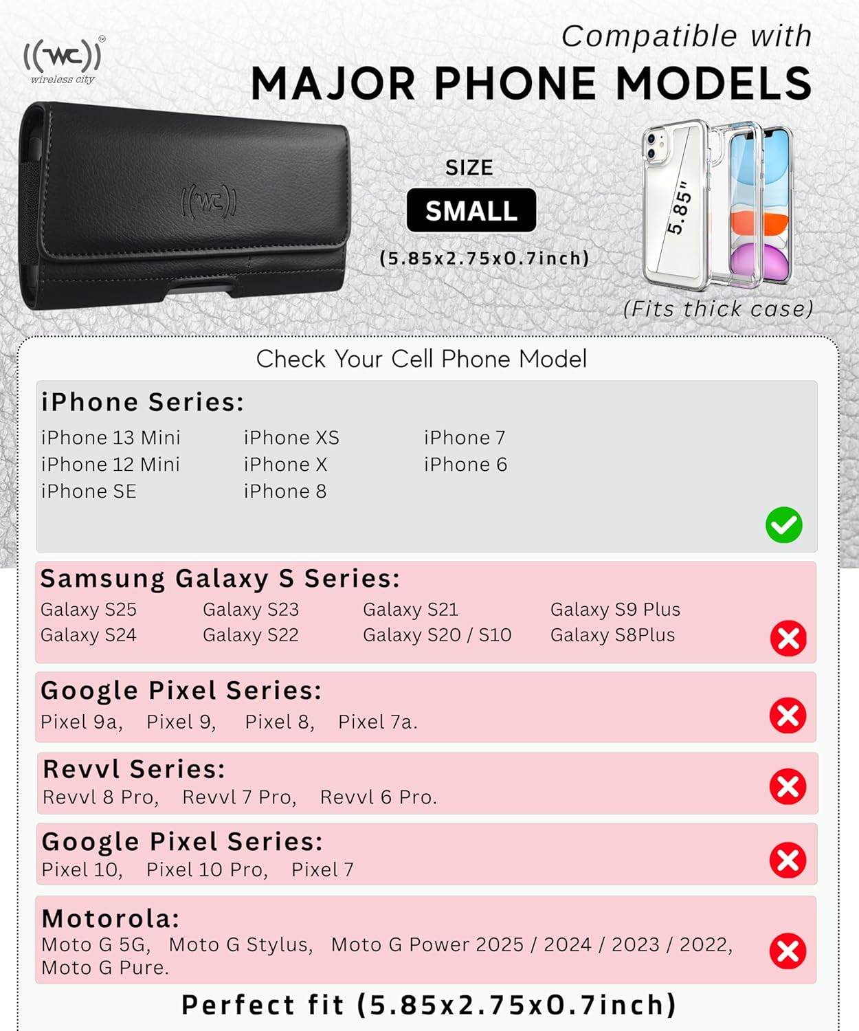 Leather Phone Holster for Men & Women, Horizontal Cell Phone Case with ID/Card Holder, Fits iPhone 13/12 Mini, SE, Xs/X, 8, 6s - Belt Clip/Loop Carrying Phone Pouch โ Small Size