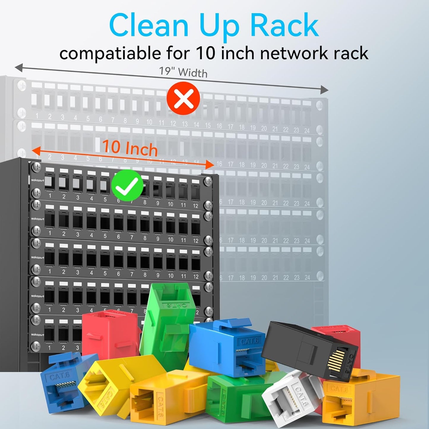 12 Port Mini Blank Keystone Patch Panel With Snap-in Design (4 Pack), Cat6 Network 1U 10 Inch Rack Mount Ethernet (for Slim Keystone Only)