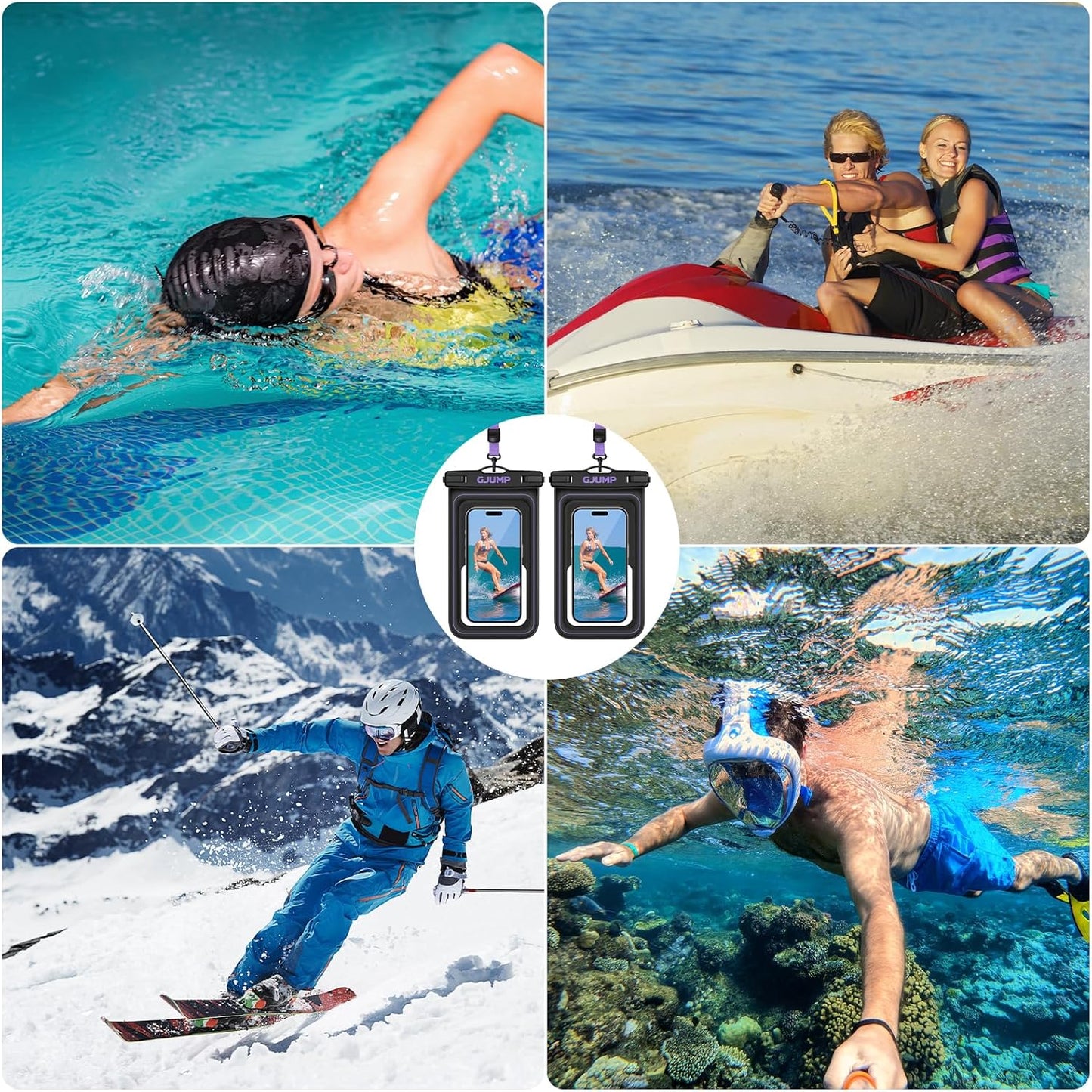 2 Pack Floating Waterproof Phone Pouch, Up to 8.3" IP68 Cellphone Dry Bag Compatible for iPhone 16 15 14 13 Pro Max Samsung Galaxy, Essential for Beach Cruise Ship (Purple*2)