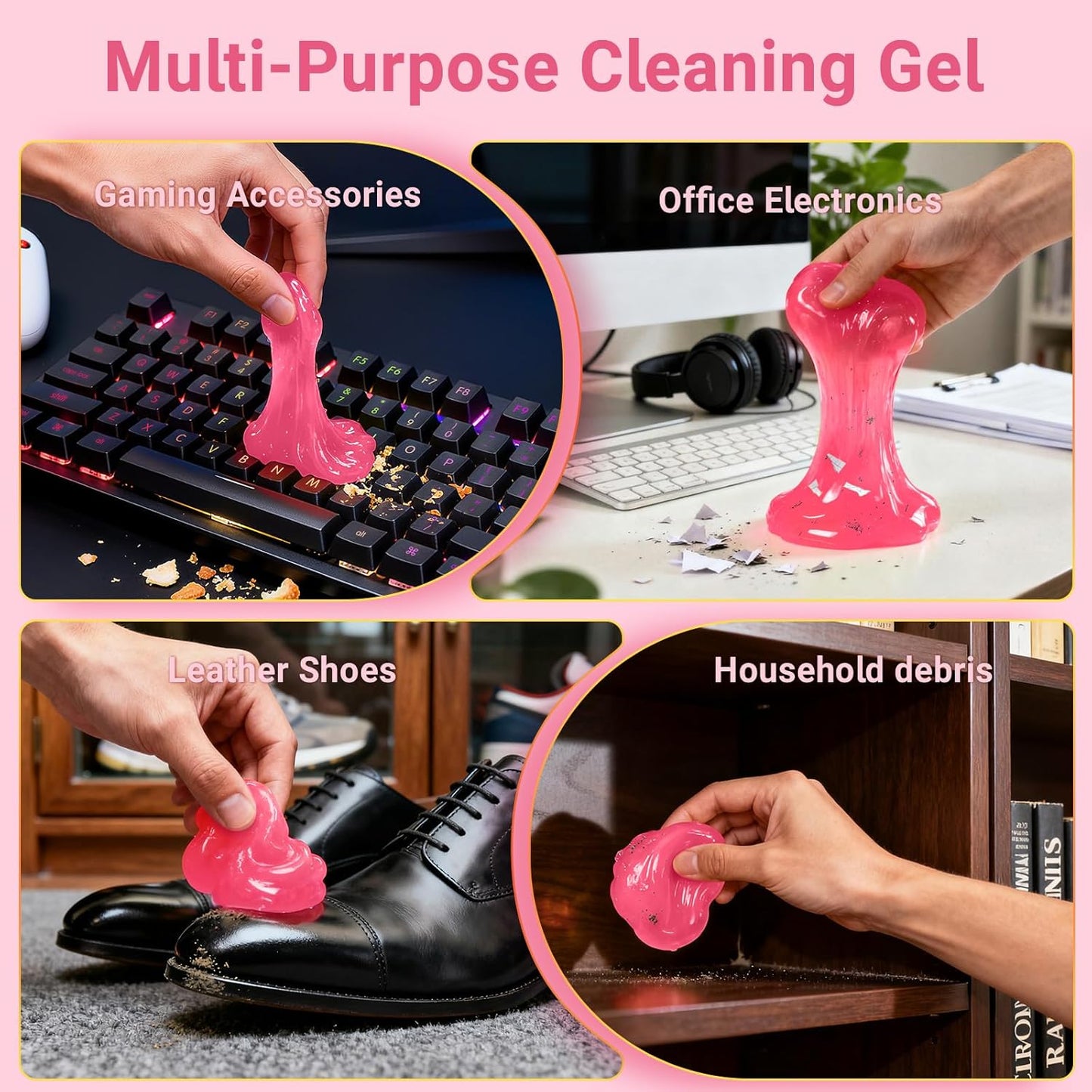 2 Pack Car Cleaning Gel Reusable Auto Slime Cleaner,Rose Scent Dust Cleaning Gel Keyboard Slime for Car Interior Air Vent Cleaner, Auto Detailing kit Tools Accessories,Gifts for Men Women,200g,Pink