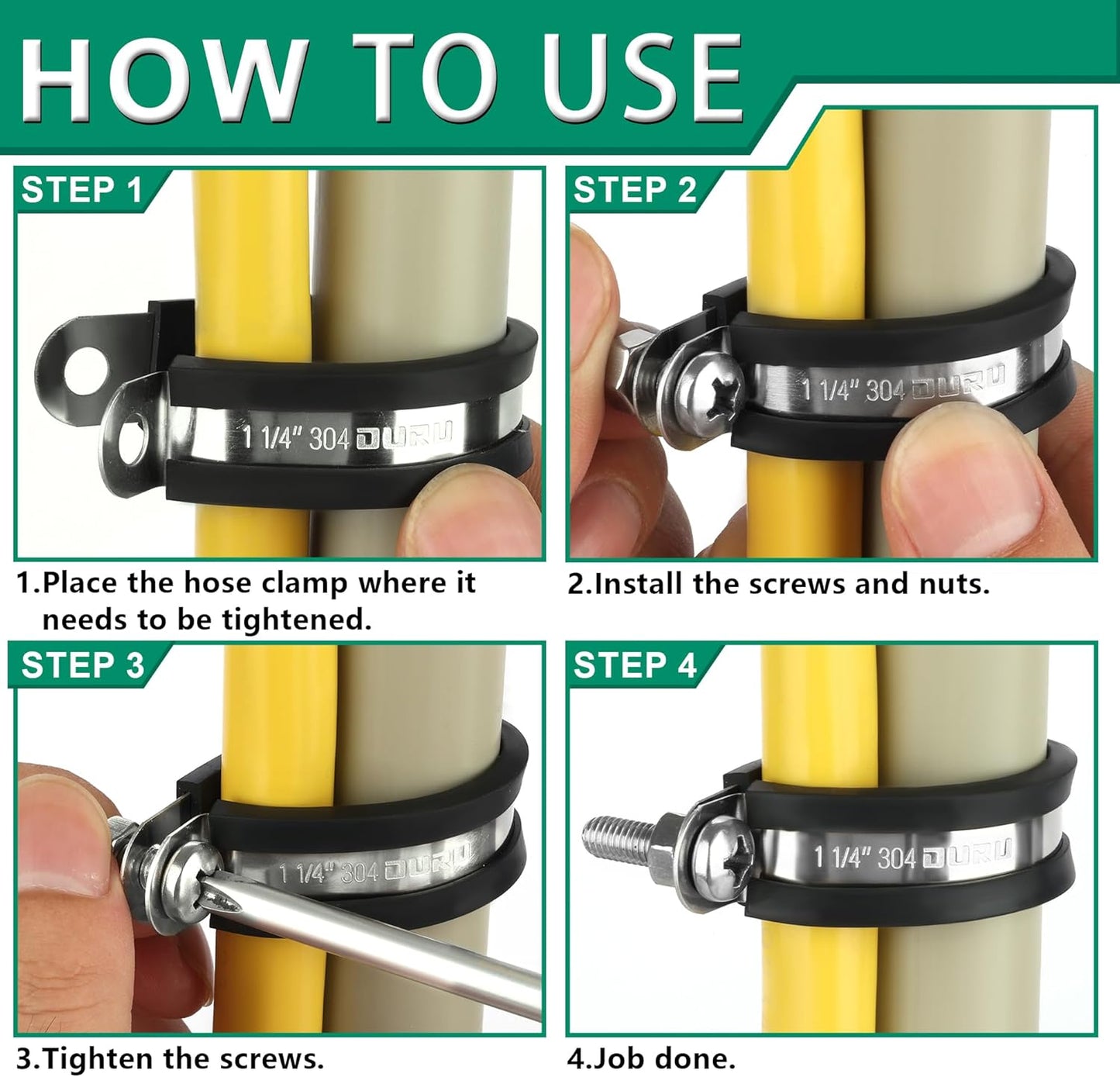 125PCS Cable Clamp,12 Sizes Stainless Steel Rubber Coated Cushioned Insulated Cable Clamps Assortment Kit-Metal Wire Clamps,Cable Clips,Pipe Clamps