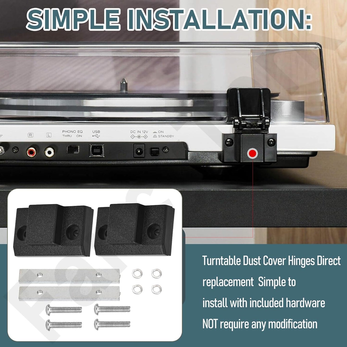 2 Pack Dust Cover Hinge Set Replacement Part for Turntables SL 1200 MKII / 1210 MKII, 1200M3D, MK2, MK3, MK4, M5G, SFUMM02N04, with Screws and Backing Plate