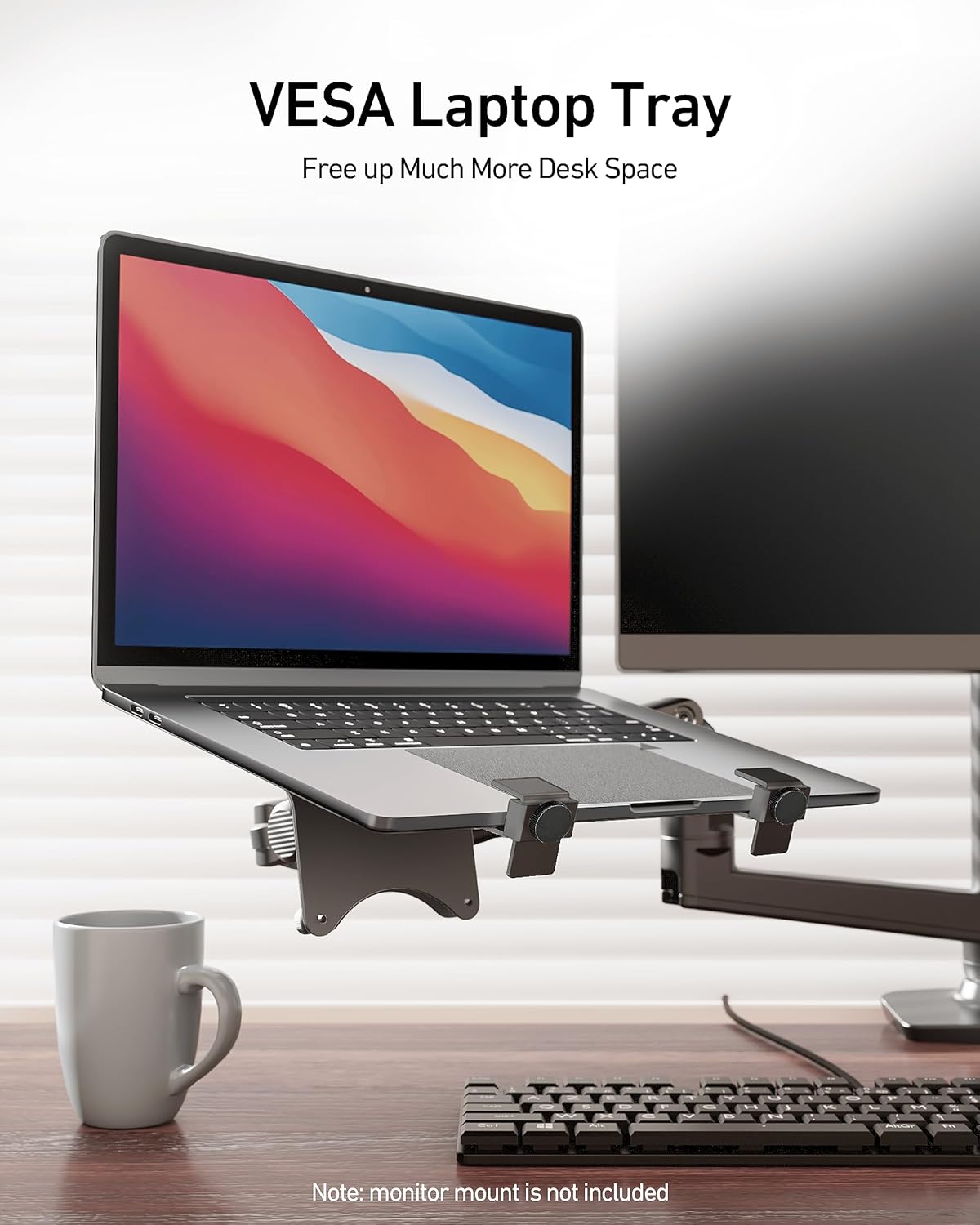 Laptop Tray for Monitor Arm - VESA Mount 100x100mm, Laptops up to 17.3in & 28.6lbs - Notebook Tray Office Desk Accessories - Black