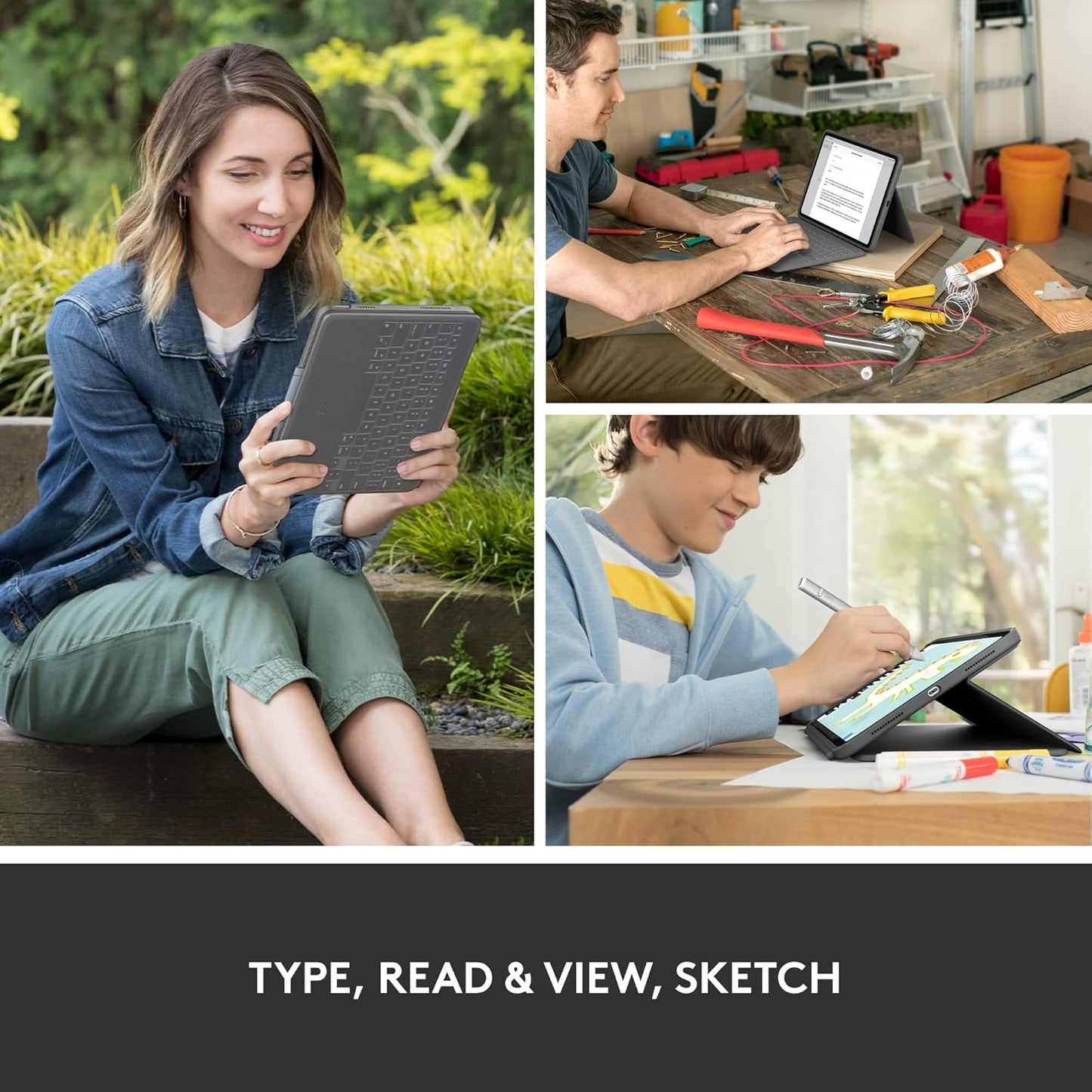 Logitech Rugged Folio Keyboard Case for iPad (10th gen & A16) with Military-Grade Protection and Logitech Crayon (USB-C) Digital Pencil for All iPads (2018 Releases and Later)