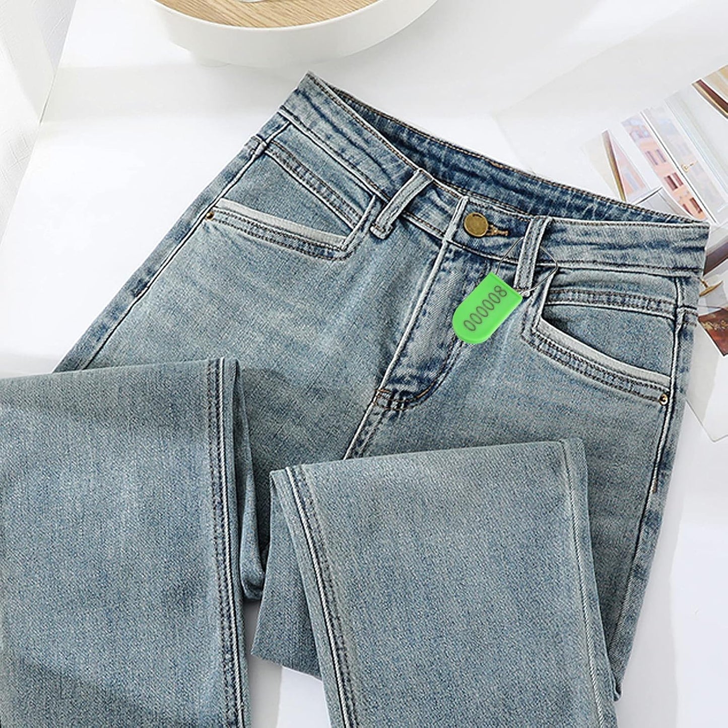 100PCS Plastic Padlock Security Seals Metal Wire Padlocks Electric Meter Lockout Tags Self-Locking Numbered Anti Tamper Seal Tags Green