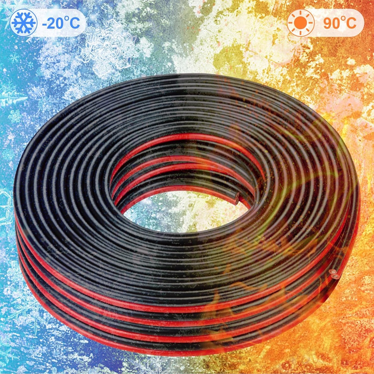 12AWG Tinned Copper Electrical Wire - 50FT, 2 Conductor Parallel, Black, PVC Insulated, Solar Panel, LED, Automotive, RV, Inverter Compatible
