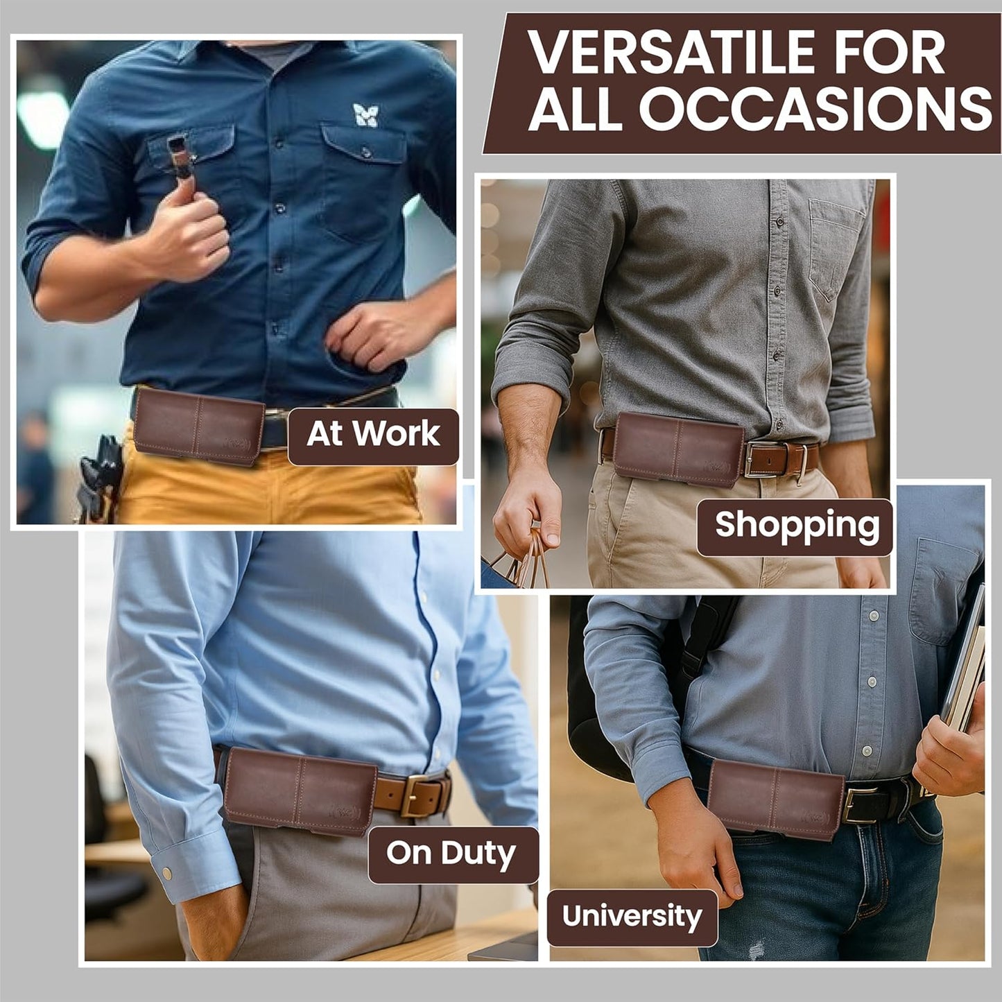 Leather Phone Holster for Men & Women, Horizontal Cell Phone Case, Fits iPhone 13/12 Mini, SE, Xs/X, 8, 6s - Belt Clip/Loop Carrying Phone Pouch Holder, Brown Small