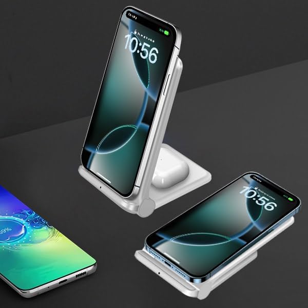 2 in 1 Wireless Charger,Foldable 20W Fast Wireless Charging Stand Compatible with iPhone 16/16 Pro/15/14/13/12/X/AirPods,Dual Phone Induction Charge Station for Samsung,Pixel,Xperia,LG(No Plug)