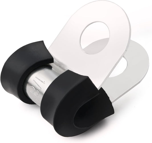 100PCS Cable Clamps 1/8 Inch 304 Stainless Steel Cable Clamps Rubber Coated Cushioned Insulated Cable Clamp,Automotive Wire Clamps,Pipe Clamps,Metal Clamp for Tube,Wire Cord Installation(3mm)