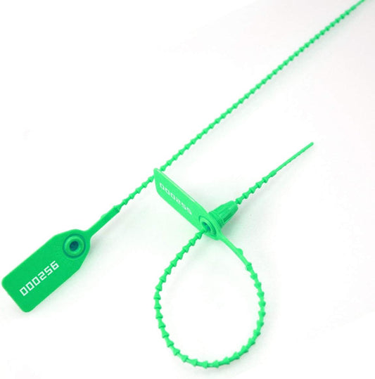 Leadseals(R) 100 Green Plastic Tamper Seals, Zip Ties for Fire Extinguishers Pull Tite Security Tags Numbered Disposable Self-Locking Tie 250mm Length