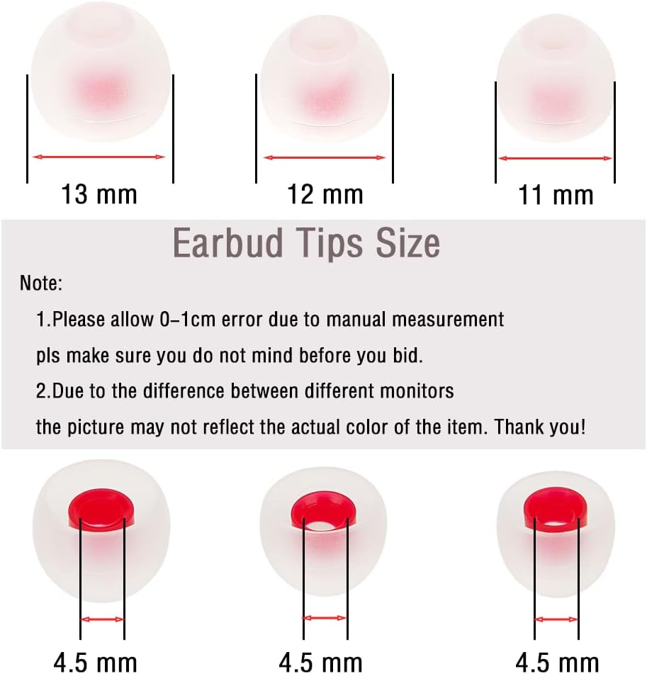 18 Pairs Silicone Earbud Tips Replacement Ear Tips for in- Ear Headphones Eartips (Inner Hole from 3.8mm-5.5mm Earphones) Earbud Replacement Tips Earbud Cap S M L