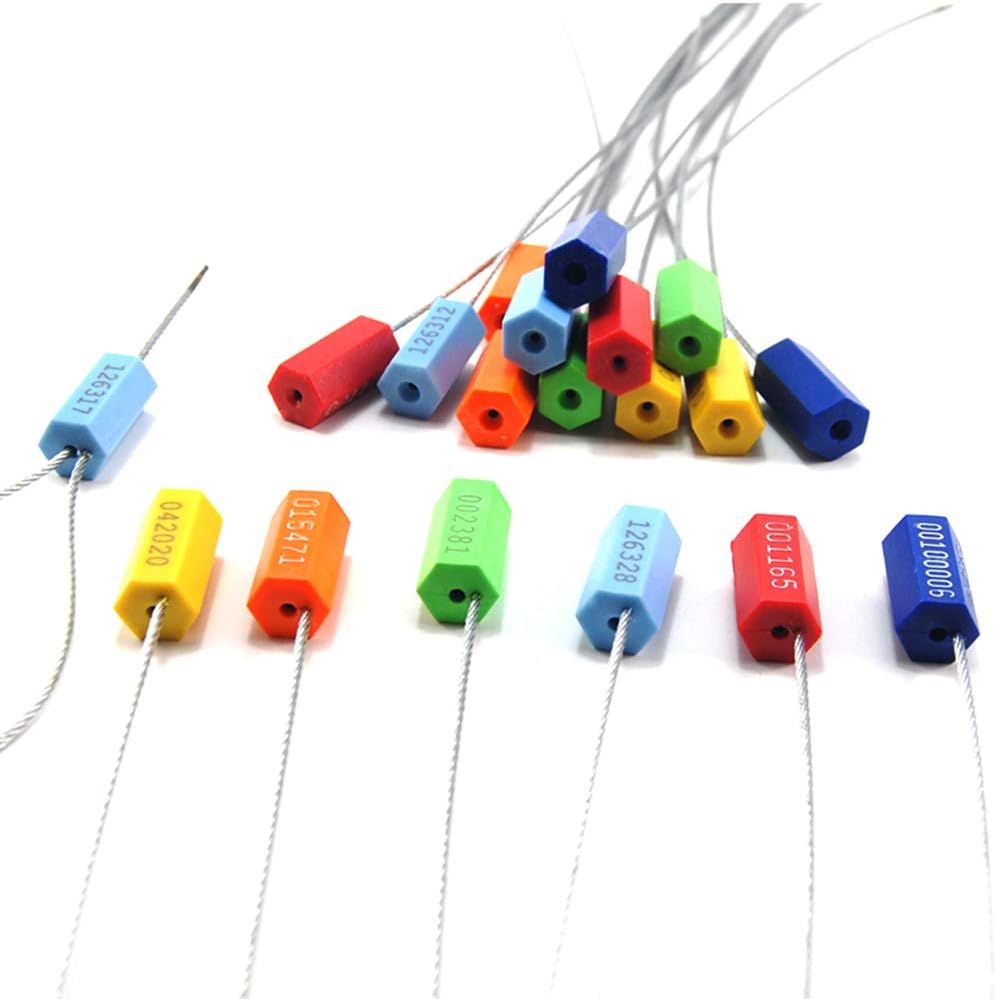 Leadseals(R) 100 Security Cable Seals Numbered Security Tags Tamper Proof Seals Pull Tight Steel Wire Seals for Truck, Trailers, Cargo, Containers, Vans, Oil Tank, Milk Vehicle (Blue, Pack of 100pcs)