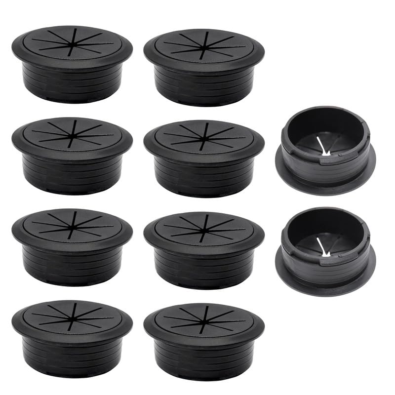 10 Pcs Desk Grommet 2" / 50 mm, Desk Hole Cover for Cables Black, Cable Grommet ABS Plastic, Desk Hole Grommet for Home & Office Pc, Detachable Cable Cord Organizer
