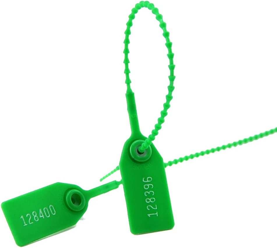 Leadseals(R) 100 Green Plastic Tamper Seals, Zip Ties for Fire Extinguishers Pull Tite Security Tags Numbered Disposable Self-Locking Tie 250mm Length