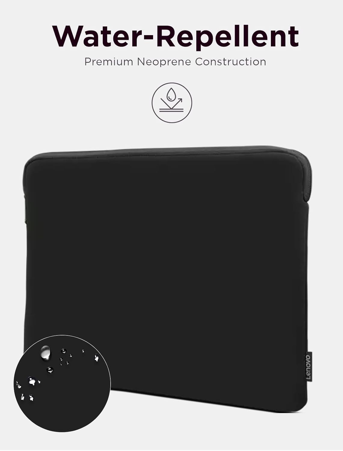 Lenovo Basic Laptop Sleeve 15.6 Inch Notebook/Tablet Compatible with MacBook Air/Pro Neoprene Material - Soft Fleece Lining - Zippered Top Opening - Black