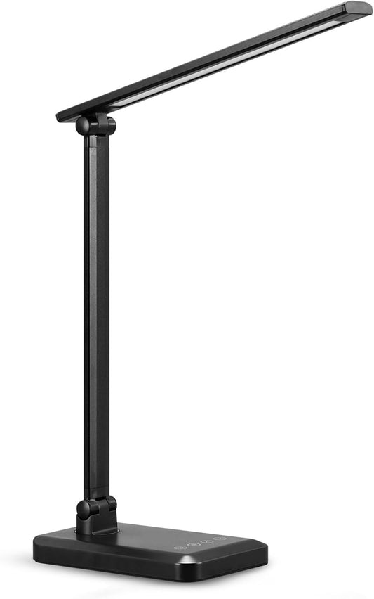 LED Desk Lamp with USB Charging Port Whole White for Home Office Essentials Table Lamp with Eye-Caring 4 Color Temperature Touch Control Stepless Dimming Desk Light for College Dorm