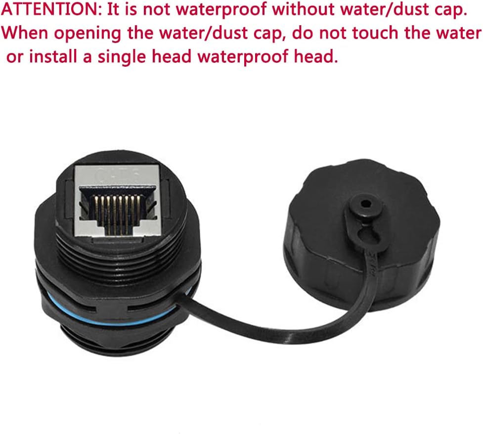 10PCS Panel Mounting Shielded CAT6 RJ45 Waterproof Connector Cat5/5e/6 8P8C Ethernet LAN Cable Coupler Double Head Adapter with Waterproof/Dust Cap