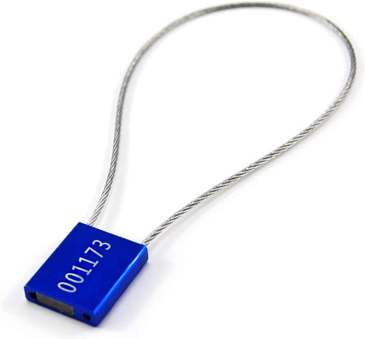 Leadseals(R) 200 Blue Steel Cable Seals Metal Security Tag Numbered Truck Trailer Seal Anti-Tamper Pull-Tite Security Seal Aluminum Body Transport Shipping Seal Self-Locking Safety Ties ISO 17712